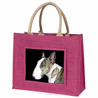 A Beautiful Brindle Bull Terrier Large Pink Jute Shopping Bag