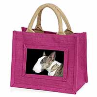 A Beautiful Brindle Bull Terrier Little Girls Small Pink Jute Shopping Bag