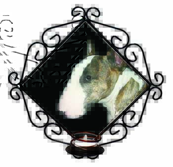 A Beautiful Brindle Bull Terrier Wrought Iron Wall Art Candle Holder