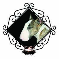 A Beautiful Brindle Bull Terrier Wrought Iron Wall Art Candle Holder
