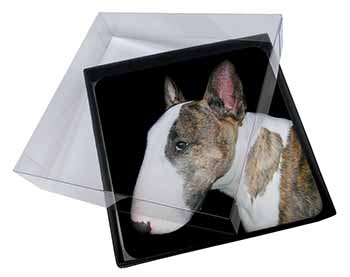 4x A Beautiful Brindle Bull Terrier Picture Table Coasters Set in Gift Box
