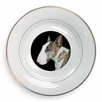 A Beautiful Brindle Bull Terrier Gold Rim Plate Printed Full Colour in Gift Box