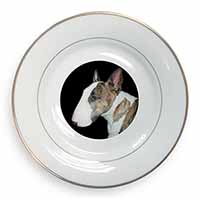 A Beautiful Brindle Bull Terrier Gold Rim Plate Printed Full Colour in Gift Box