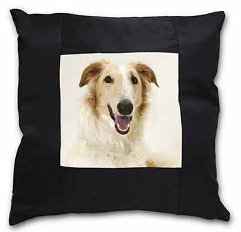 Borzoi Dog Black Satin Feel Scatter Cushion