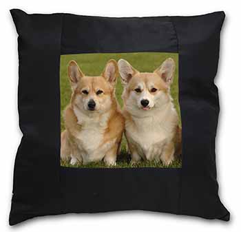 Pembroke Corgi Dogs Black Satin Feel Scatter Cushion