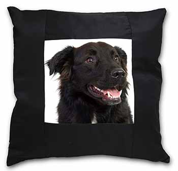 Black Border Collie Dog Black Satin Feel Scatter Cushion