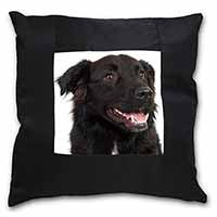 Black Border Collie Dog Black Satin Feel Scatter Cushion