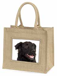 Black Border Collie Dog Natural/Beige Jute Large Shopping Bag