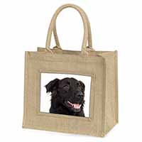 Black Border Collie Dog Natural/Beige Jute Large Shopping Bag