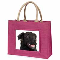 Black Border Collie Dog Large Pink Jute Shopping Bag