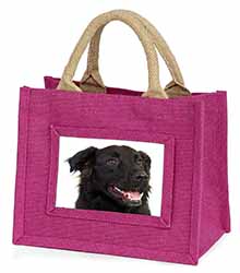 Black Border Collie Dog Little Girls Small Pink Jute Shopping Bag