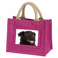 Black Border Collie Dog Little Girls Small Pink Jute Shopping Bag