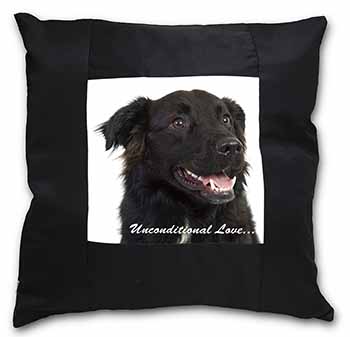 Black Border Collie With Love Black Satin Feel Scatter Cushion