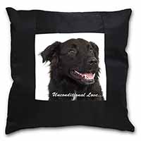 Black Border Collie With Love Black Satin Feel Scatter Cushion