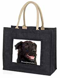 Black Border Collie With Love Large Black Jute Shopping Bag