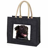 Black Border Collie With Love Large Black Jute Shopping Bag