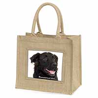 Black Border Collie With Love Large Natural Jute Shopping Bag