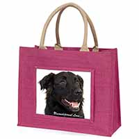 Black Border Collie With Love Large Pink Jute Shopping Bag