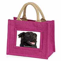Black Border Collie With Love Little Girls Small Pink Jute Shopping Bag