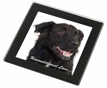 Black Border Collie With Love Black Rim High Quality Glass Coaster