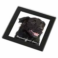 Black Border Collie With Love Black Rim High Quality Glass Coaster