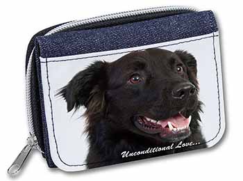 Black Border Collie With Love Unisex Denim Purse Wallet