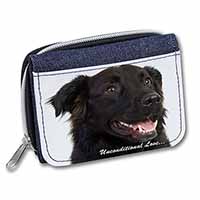 Black Border Collie With Love Unisex Denim Purse Wallet