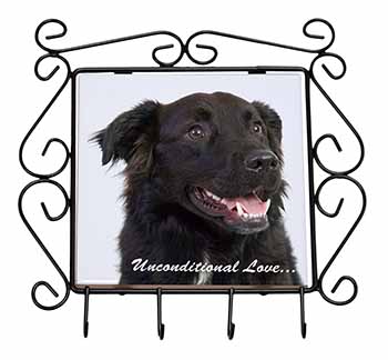 Black Border Collie With Love Wrought Iron Key Holder Hooks