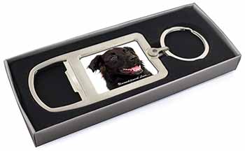 Black Border Collie With Love Chrome Metal Bottle Opener Keyring in Box