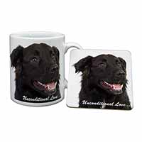 Black Border Collie With Love Mug and Coaster Set