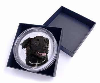 Black Border Collie With Love Glass Paperweight in Gift Box
