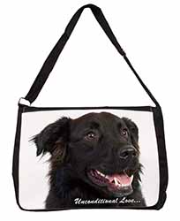 Black Border Collie With Love Large Black Laptop Shoulder Bag School/College