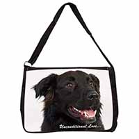 Black Border Collie With Love Large Black Laptop Shoulder Bag School/College