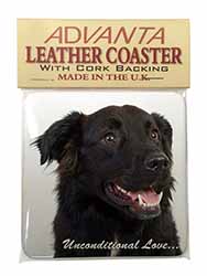 Black Border Collie With Love Single Leather Photo Coaster