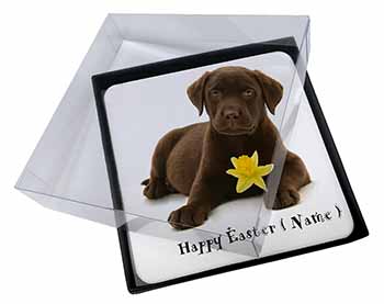 4x Personalised Name Labrador Picture Table Coasters Set in Gift Box