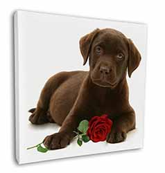 Chesapeake Bay Retriever with Rose Square Canvas 12"x12" Wall Art Picture Print