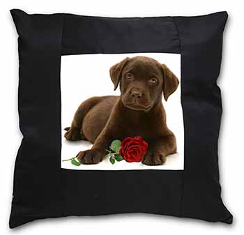 Chesapeake Bay Retriever with Rose Black Satin Feel Scatter Cushion