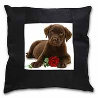 Chesapeake Bay Retriever with Rose Black Satin Feel Scatter Cushion