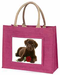 Chesapeake Bay Retriever with Rose Large Pink Jute Shopping Bag