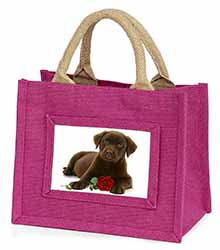 Chesapeake Bay Retriever with Rose Little Girls Small Pink Jute Shopping Bag