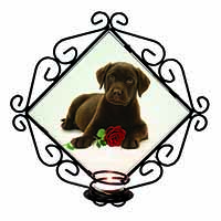 Chesapeake Bay Retriever with Rose Wrought Iron Wall Art Candle Holder