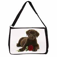 Chesapeake Bay Retriever with Rose Large Black Laptop Shoulder Bag School/Colleg