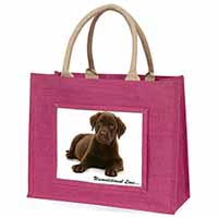 Chesapeake Bay Retriever-Love Large Pink Jute Shopping Bag