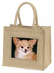 Chihuahua Dog Natural/Beige Jute Large Shopping Bag