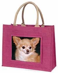 Chihuahua Dog Large Pink Jute Shopping Bag