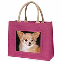 Chihuahua Dog Large Pink Jute Shopping Bag