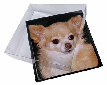 4x Chihuahua Dog Picture Table Coasters Set in Gift Box