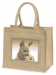 Chihuahua Natural/Beige Jute Large Shopping Bag