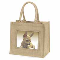 Chihuahua Natural/Beige Jute Large Shopping Bag