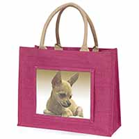Chihuahua Large Pink Jute Shopping Bag